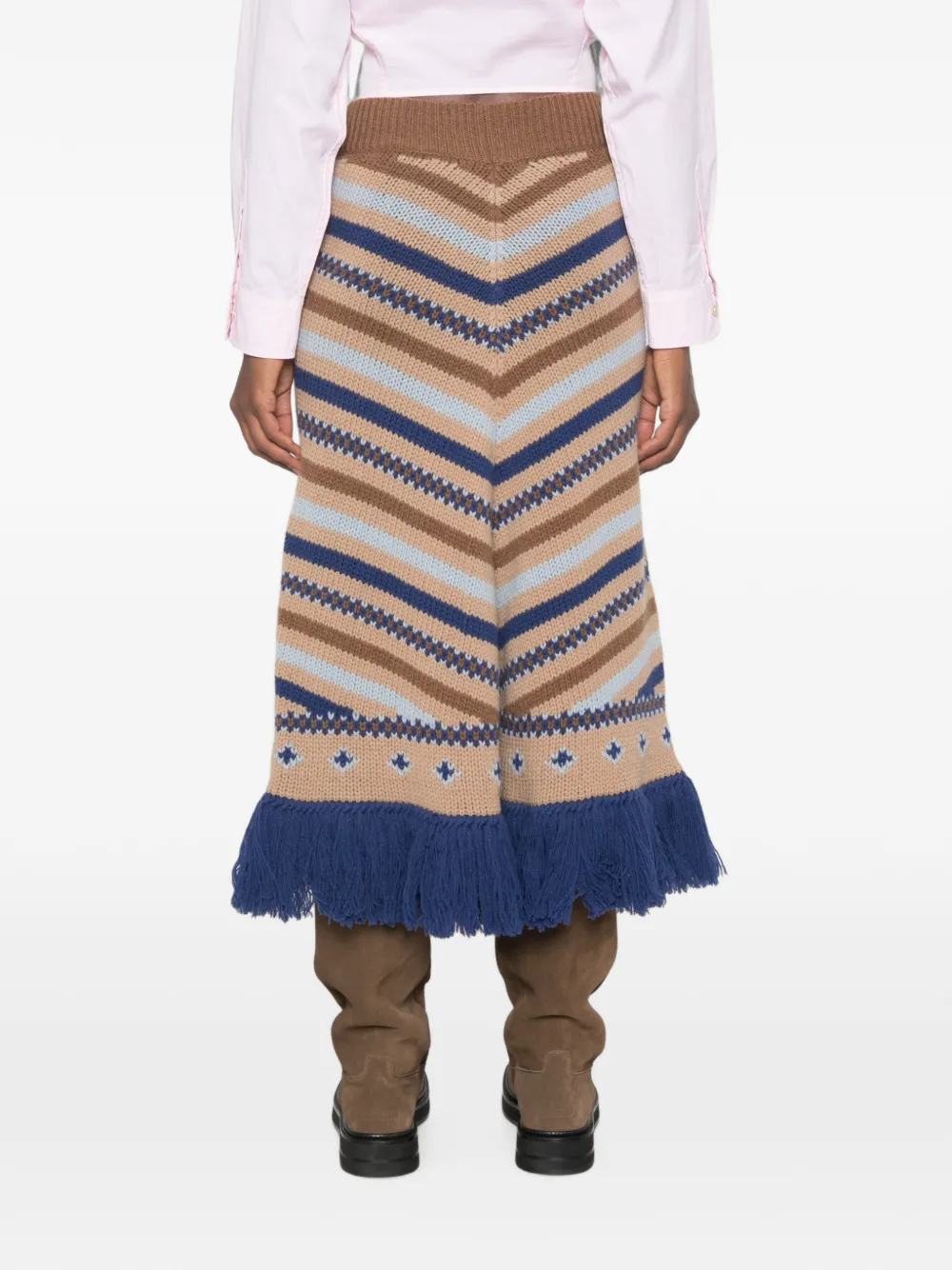 Alanui Gestreepte midi-rok met franje Beige