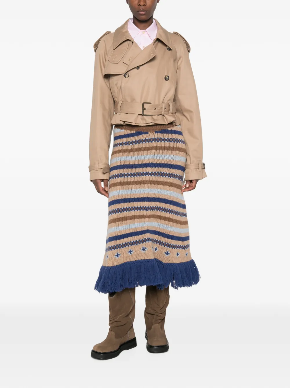 Alanui Gestreepte midi-rok met franje Beige