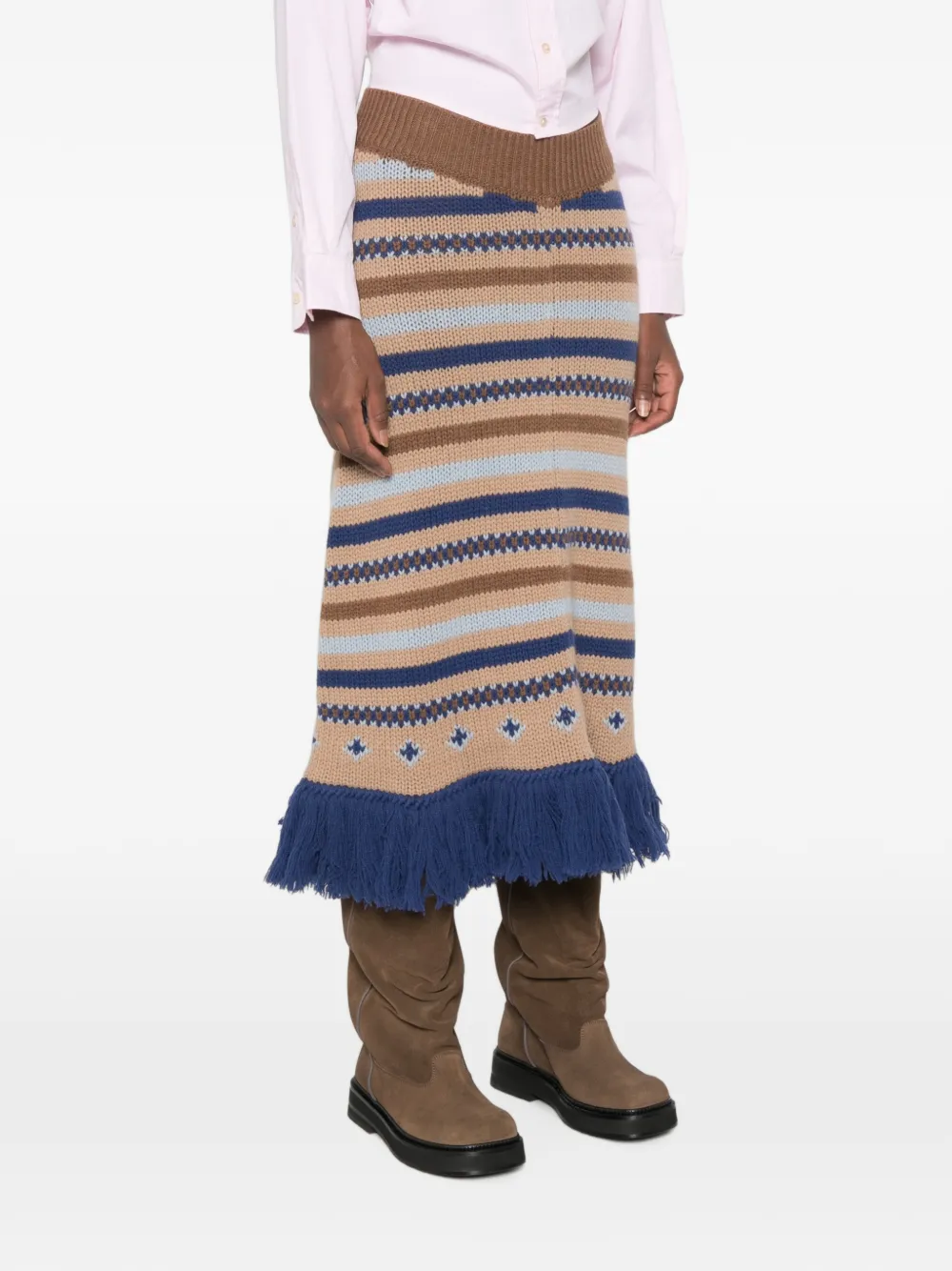 Alanui Gestreepte midi-rok met franje Beige