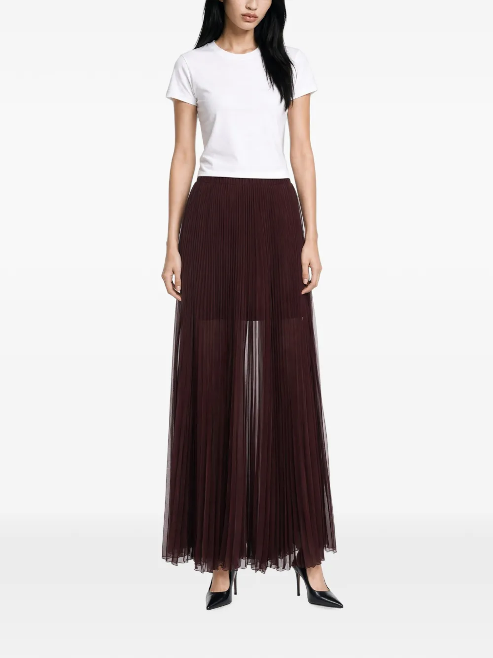 Patrizia Pepe Semi-doorzichtige maxi-plooirok Rood