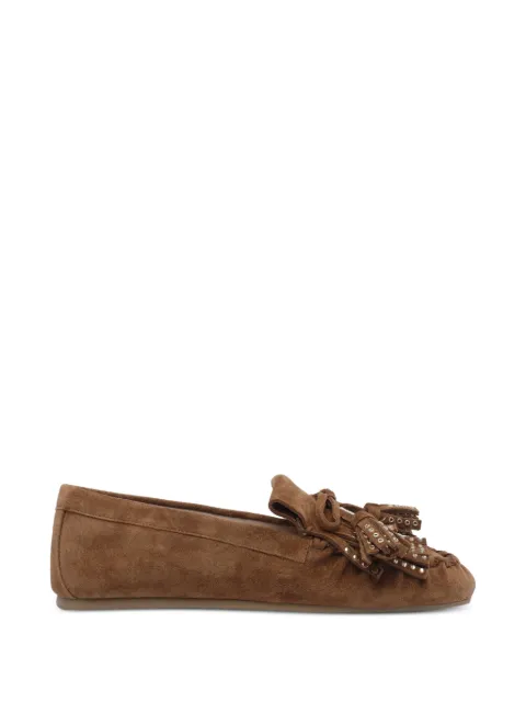 Stuart Weitzman Barry loafers i ruskind med frynser