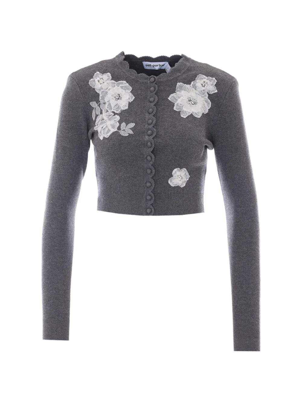 Self-Portrait lace-appliqué scalloped cardigan