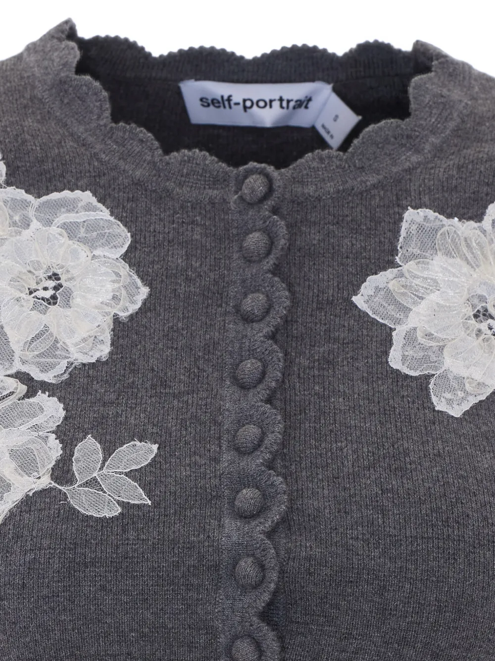 Self-Portrait lace-appliqué scalloped cardigan Grijs