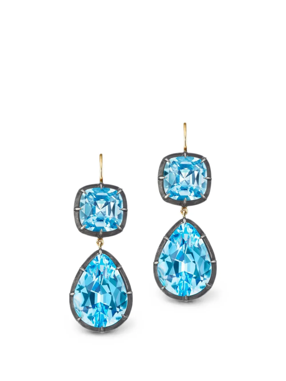 FRED LEIGHTON blue topaz collet drop earrings - Gold