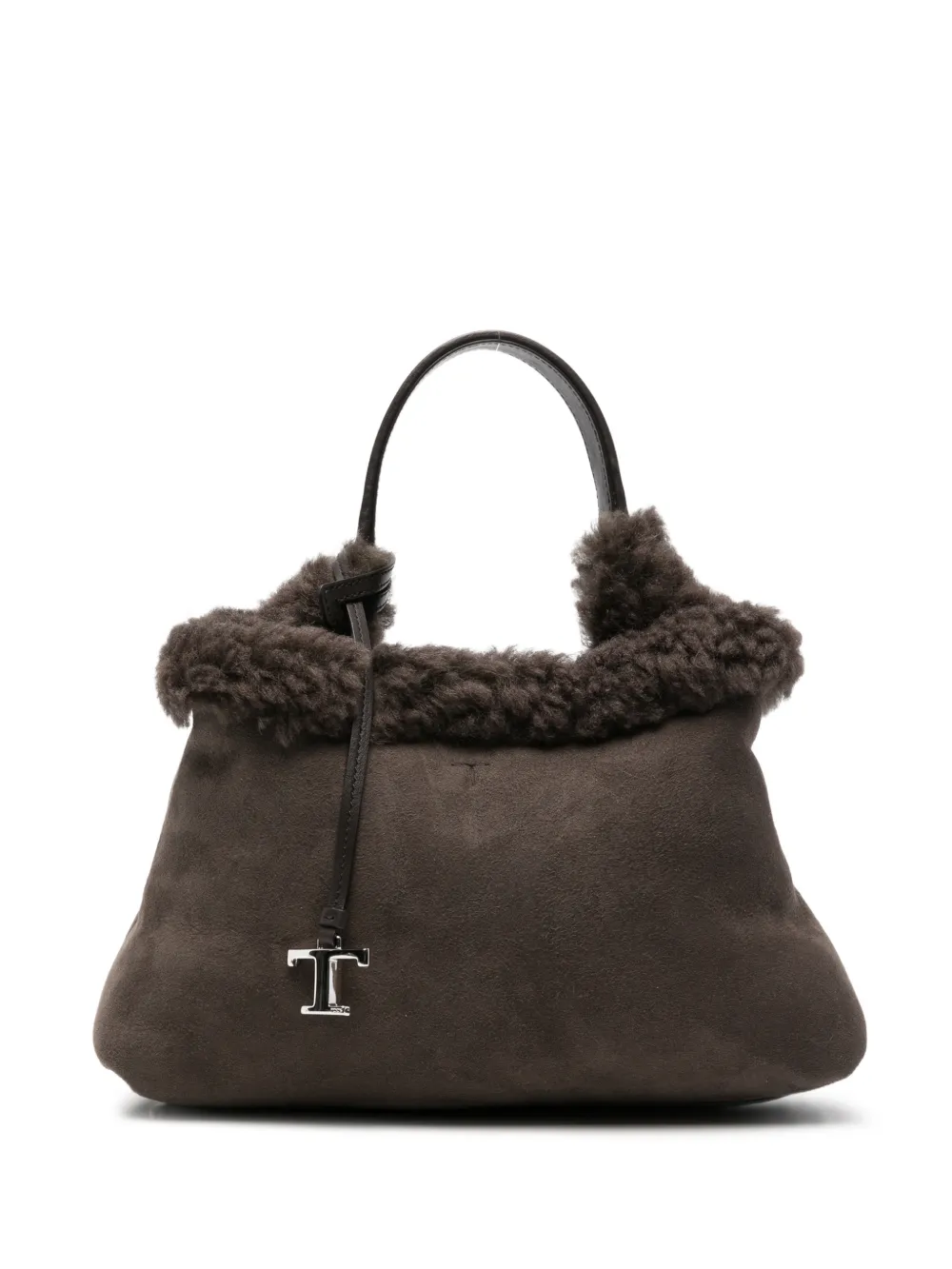 Tod's shearling-trim suede shoulder bag - Grigio