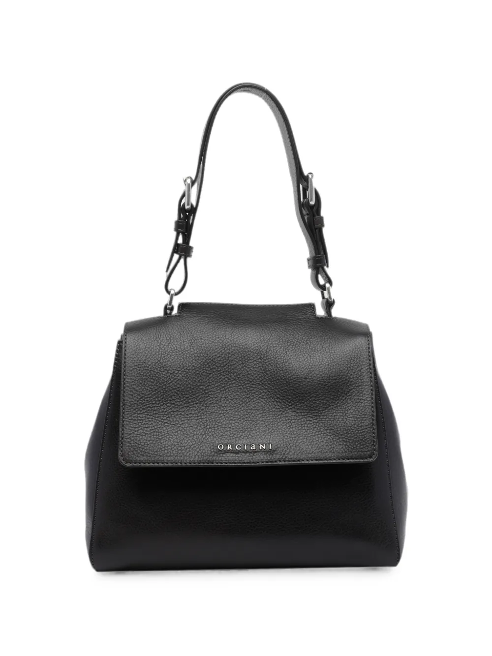 Orciani logo-plaque grained leather tote bag - Nero