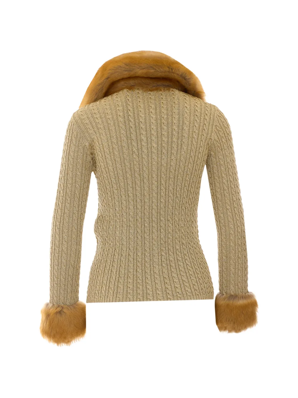 Saint Laurent faux-fur trim cable-knit cardigan Beige