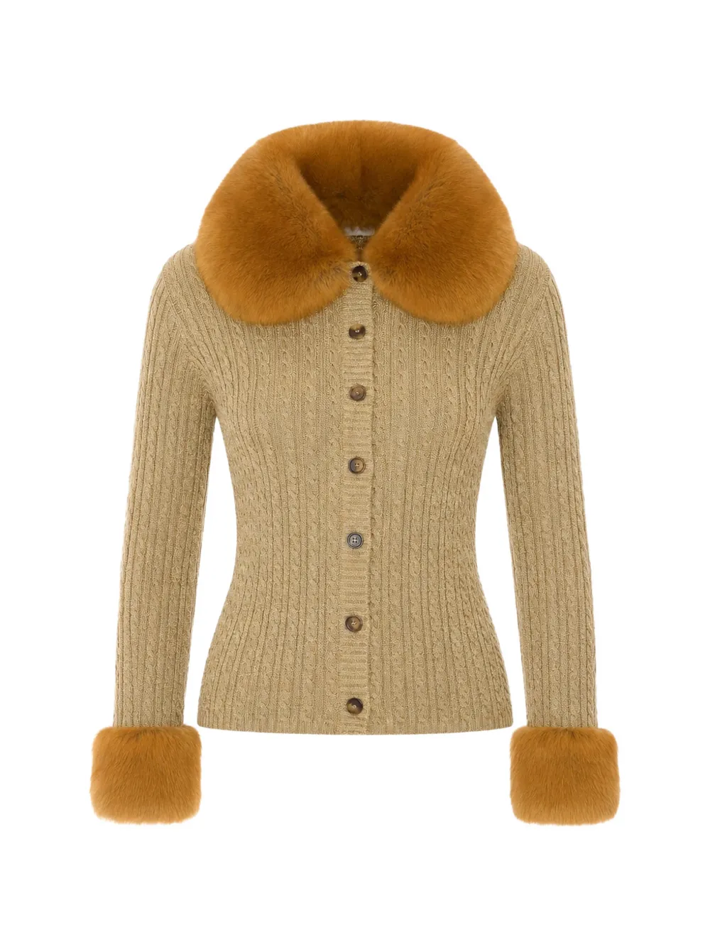 Saint Laurent faux-fur trim cable-knit cardigan Beige
