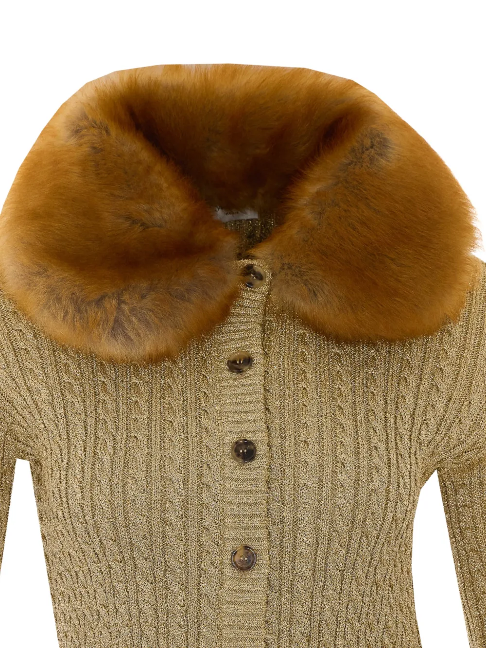 Saint Laurent faux-fur trim cable-knit cardigan Beige