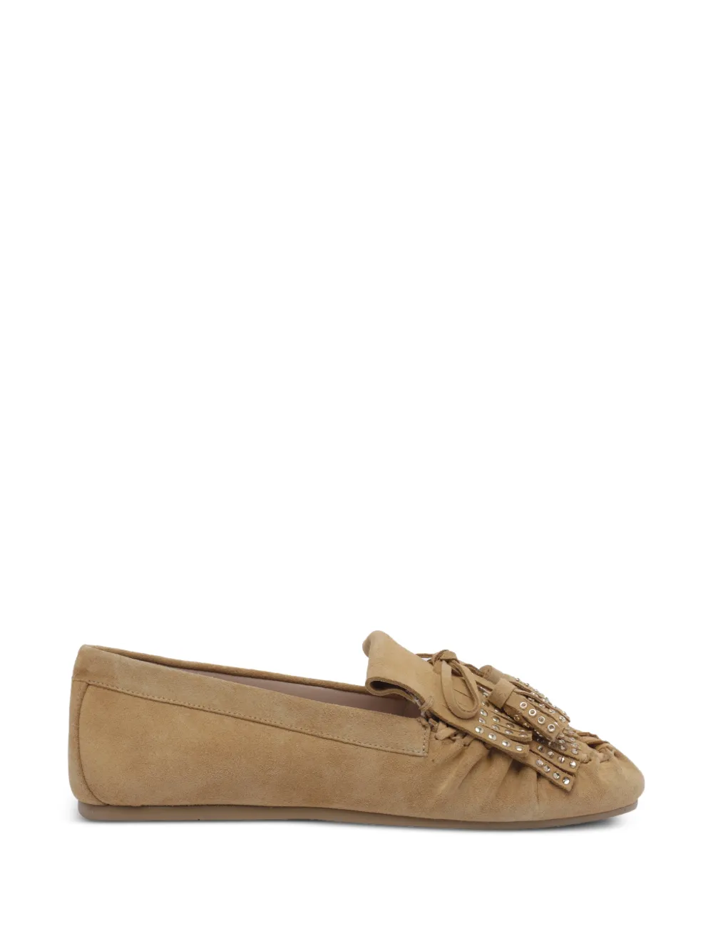 Stuart Weitzman Barry stud-embellished fringe loafers Beige