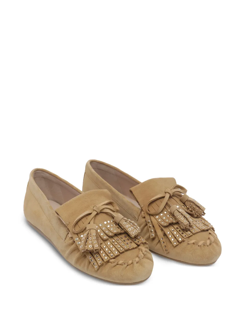 Stuart Weitzman Barry stud-embellished fringe loafers Beige