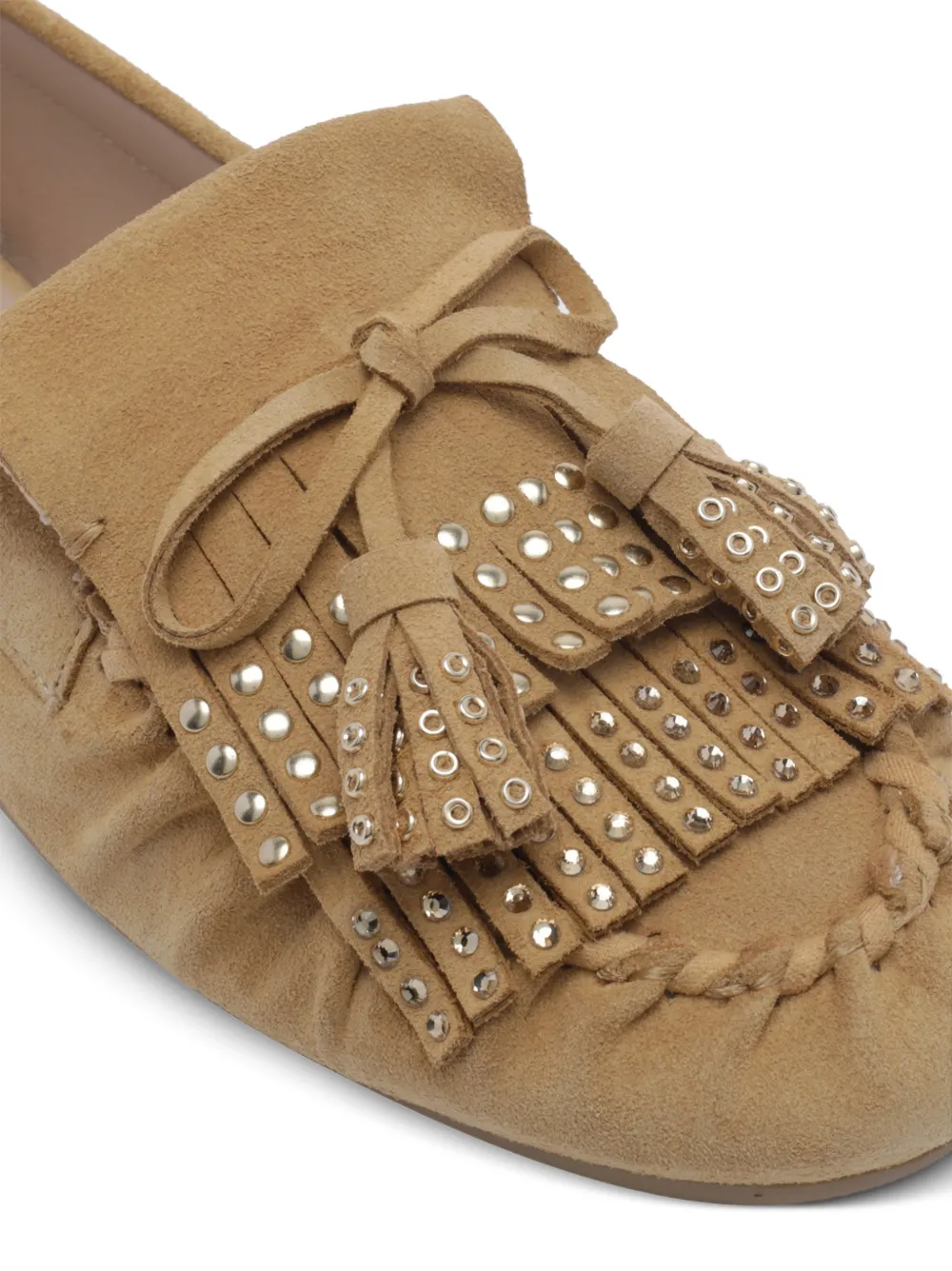 Stuart Weitzman Barry stud-embellished fringe loafers Beige