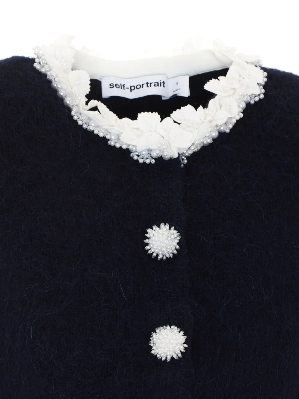 Self-Portrait navy flower pearl trim knit jumper Blauw