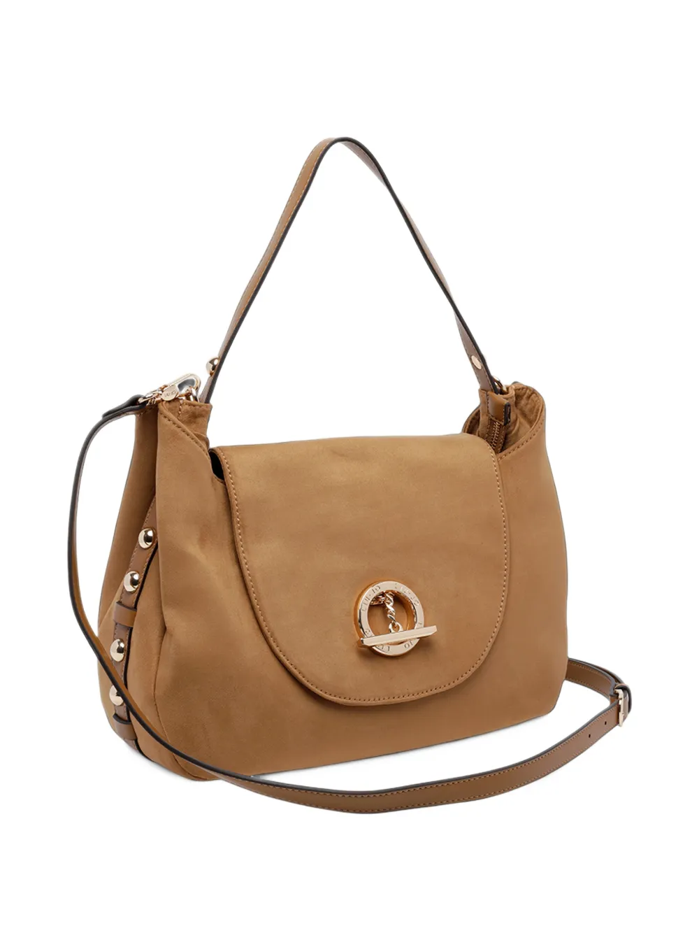 LIU JO suede-finish logo-plaque shoulder bag Beige