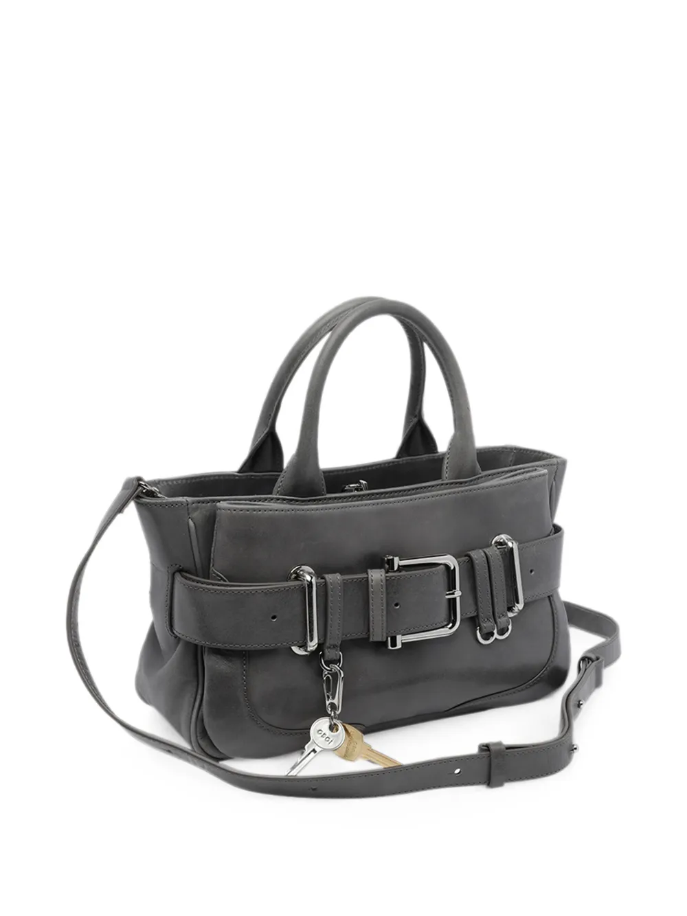 Osoi Brocle leren mini-shopper met gespen Grijs
