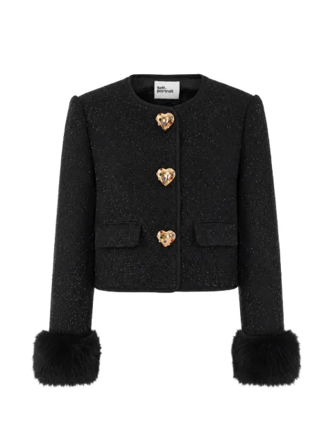 Self-Portrait black metallic boucle fur-cuff jacket