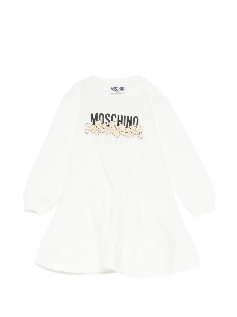 Moschino Kids popcorn-print tiered dress - Bianco