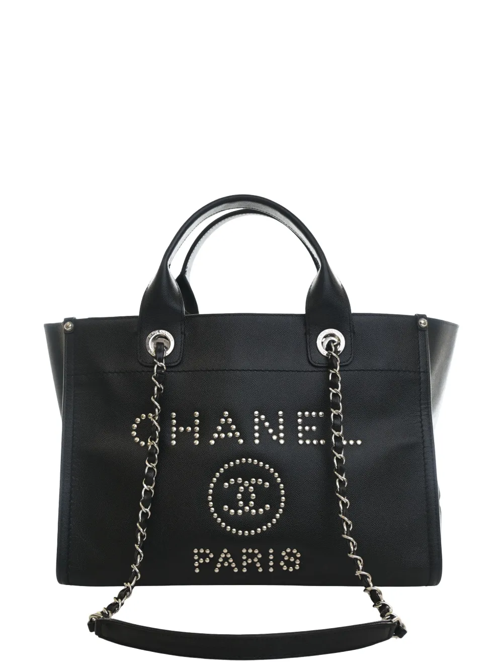 CHANEL Pre-Owned 2018 Small Studded Caviar Deauville Tote satchel - Nero