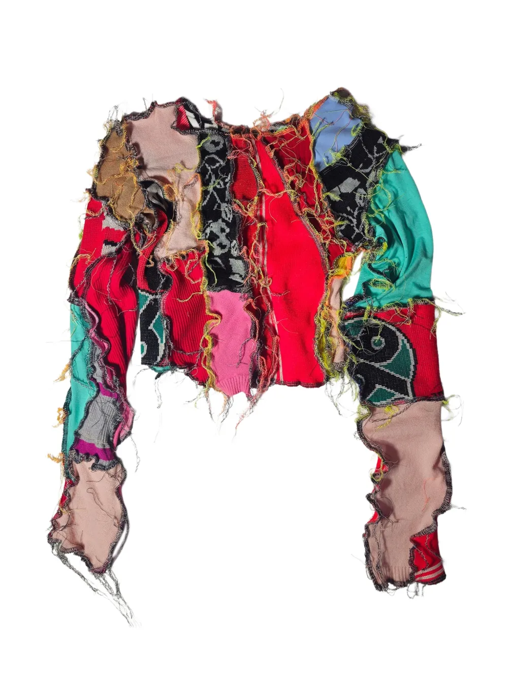 Borbala Patchwork-Pullover mit ausgefransten Kanten - Rot