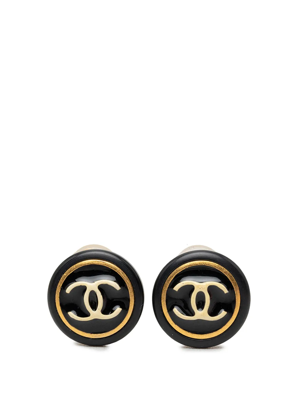 CHANEL Pre-Owned 1997 CC Resin and Gold Plated Button Clip On Earrings costume earrings - Nero