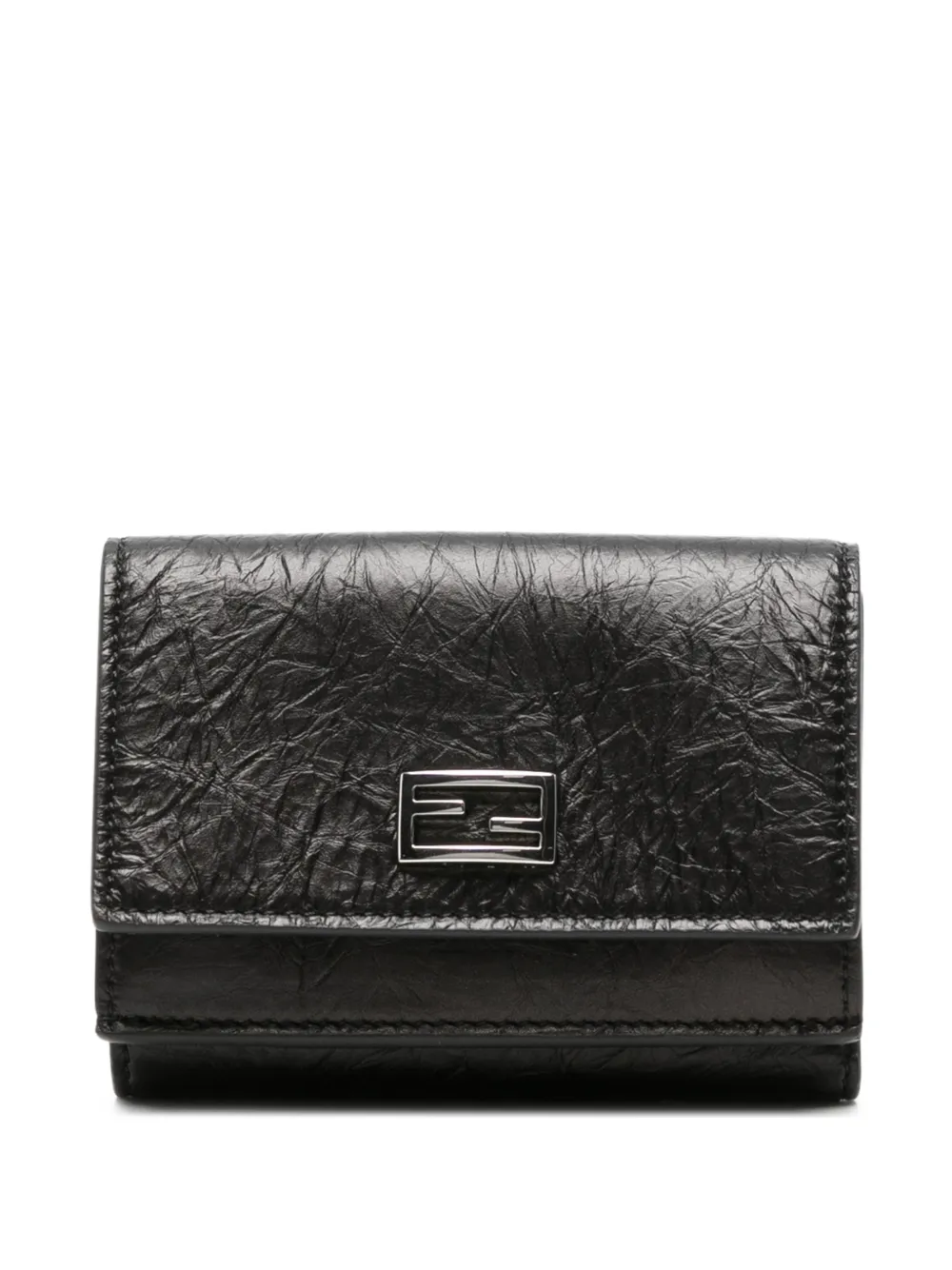 FENDI FF logo crinkled leather wallet - Nero