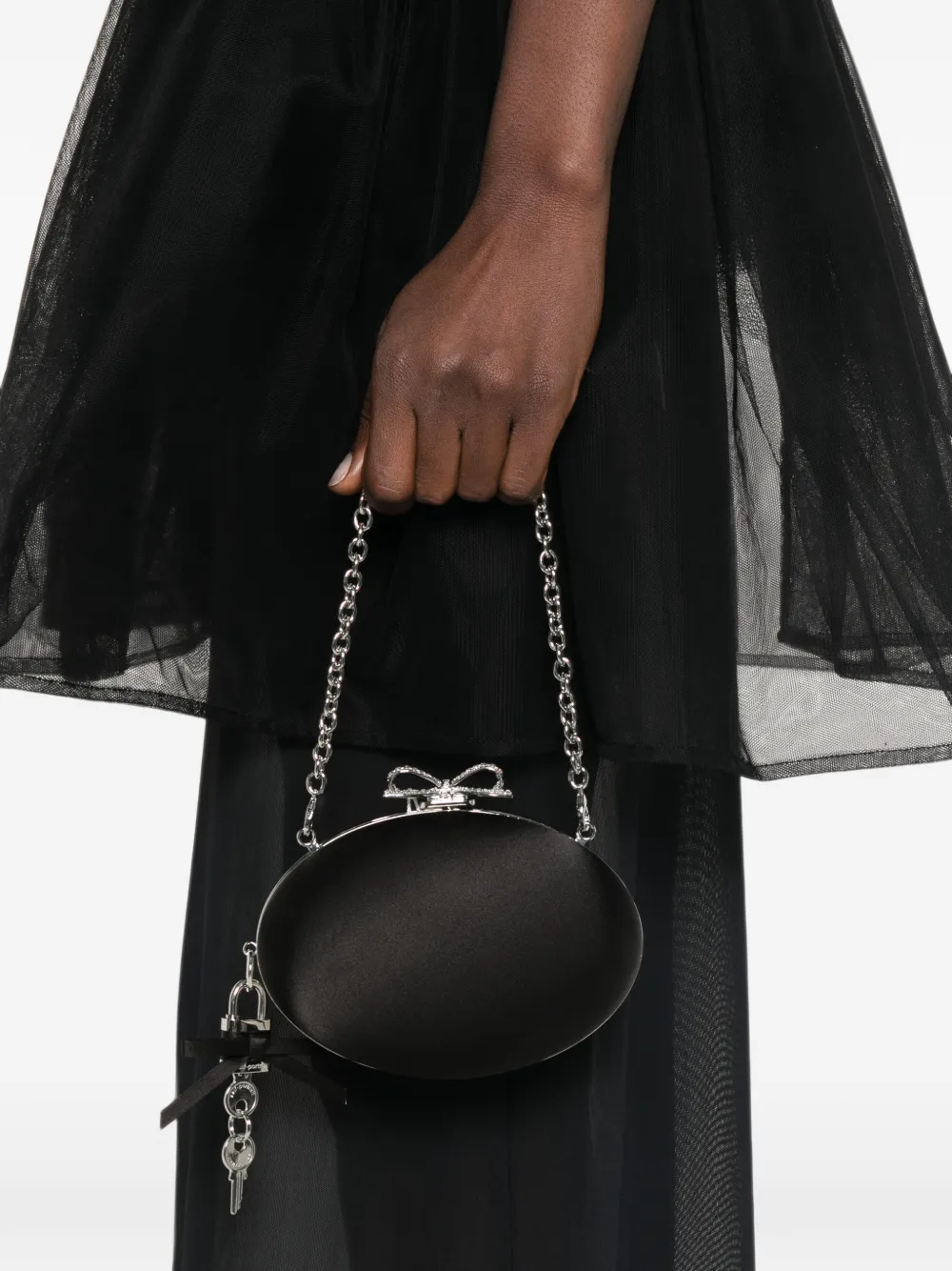 Self-Portrait Clutch met kettingband en striksluiting Zwart