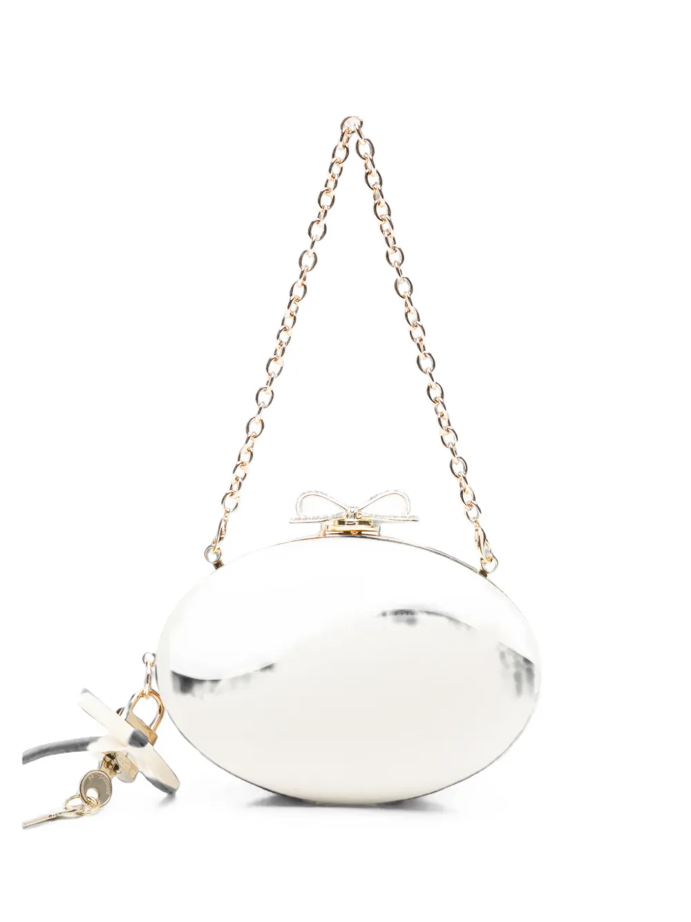 Self-Portrait Bow-detail oval clutch bag - Nude