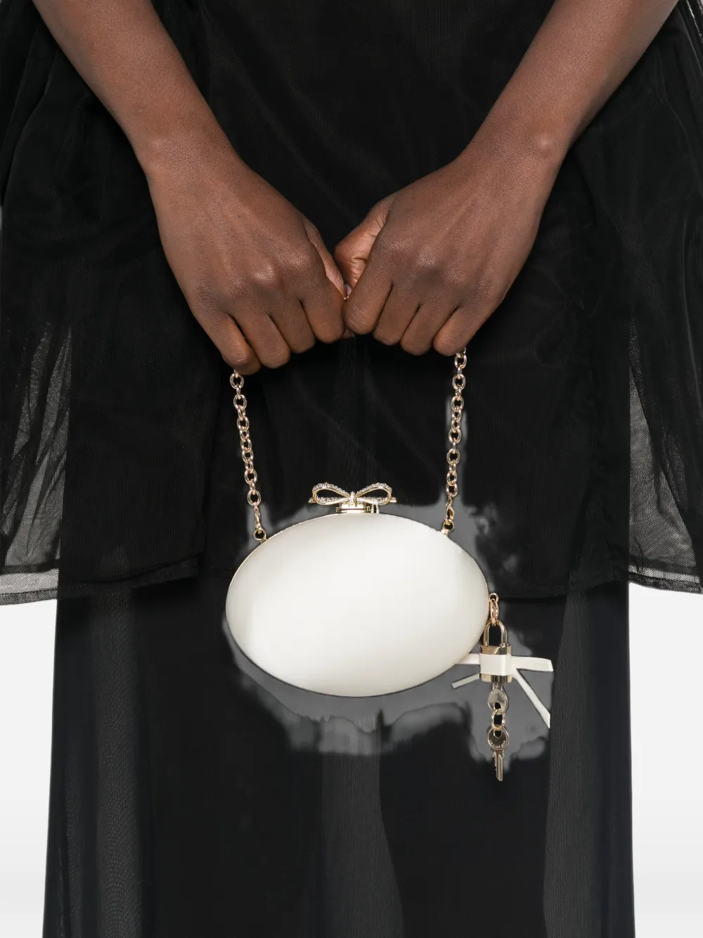 Self-Portrait Ovalen clutch met strikdetail Wit