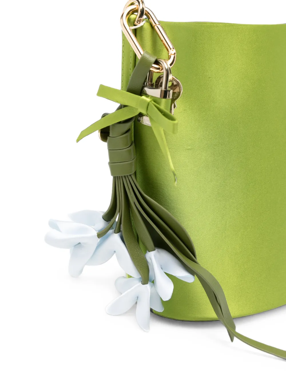 Self-Portrait Satijnen bucket-tas met bloemenbedel Groen