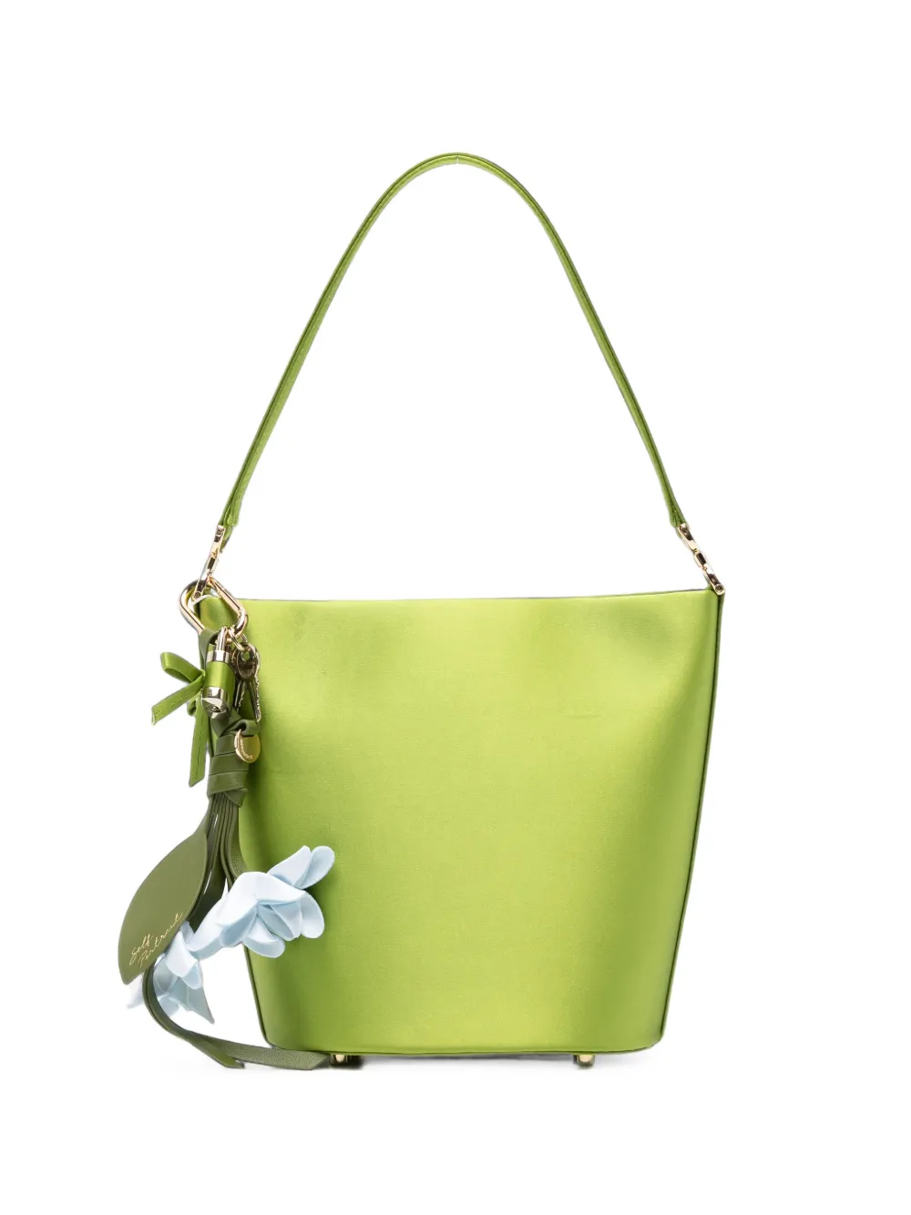 Self-Portrait floral-charm satin bucket bag - Grün