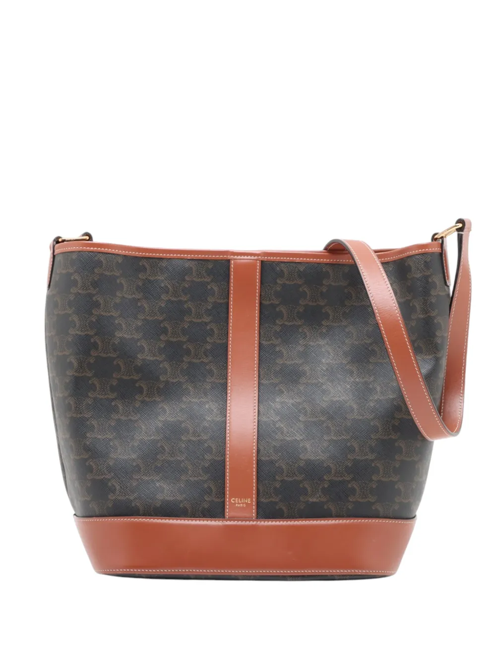 Celine Pre-Owned 2020-2026 Medium Triomphe Coated Canvas bucket bag - Braun