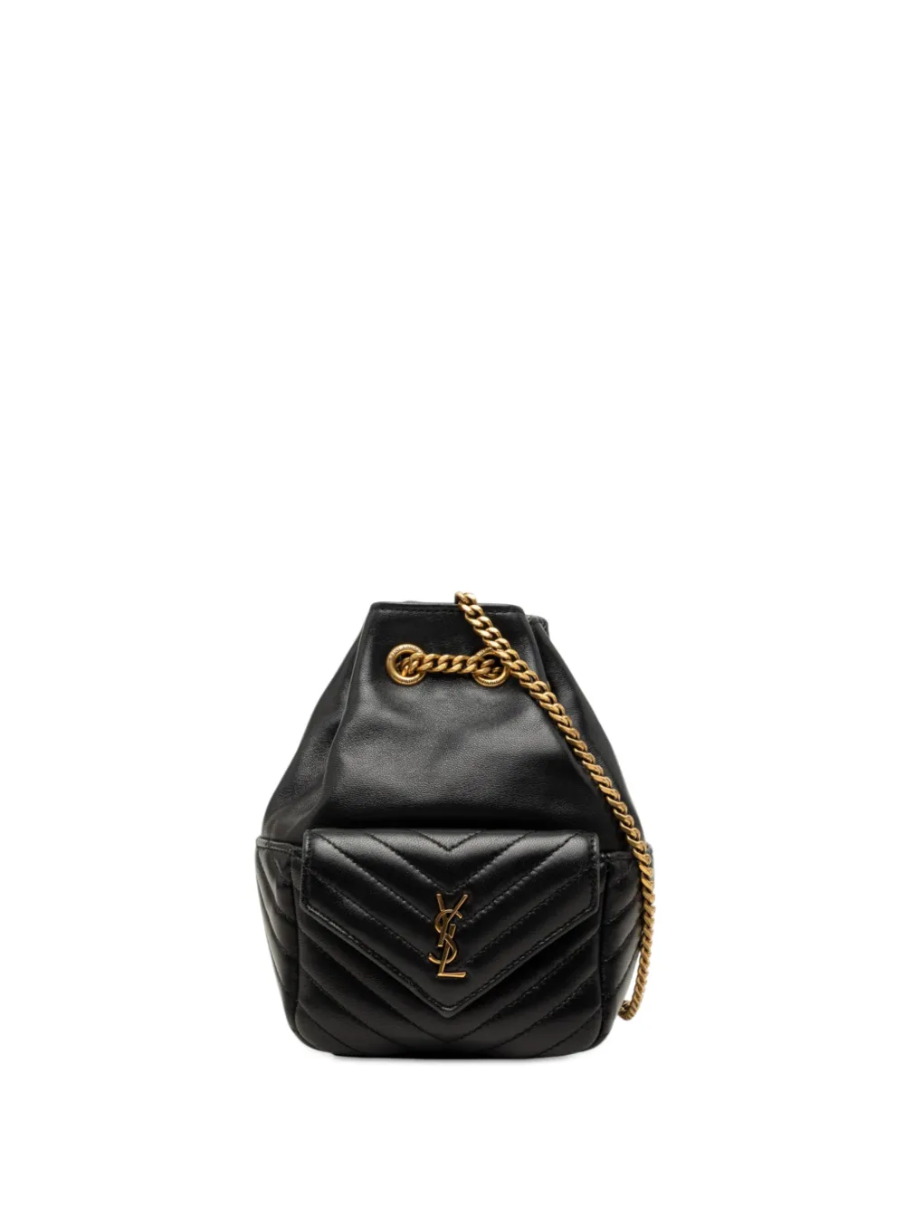 Saint Laurent Pre-Owned 2023 Mini Chevron Lambskin Joe bucket bag - Nero