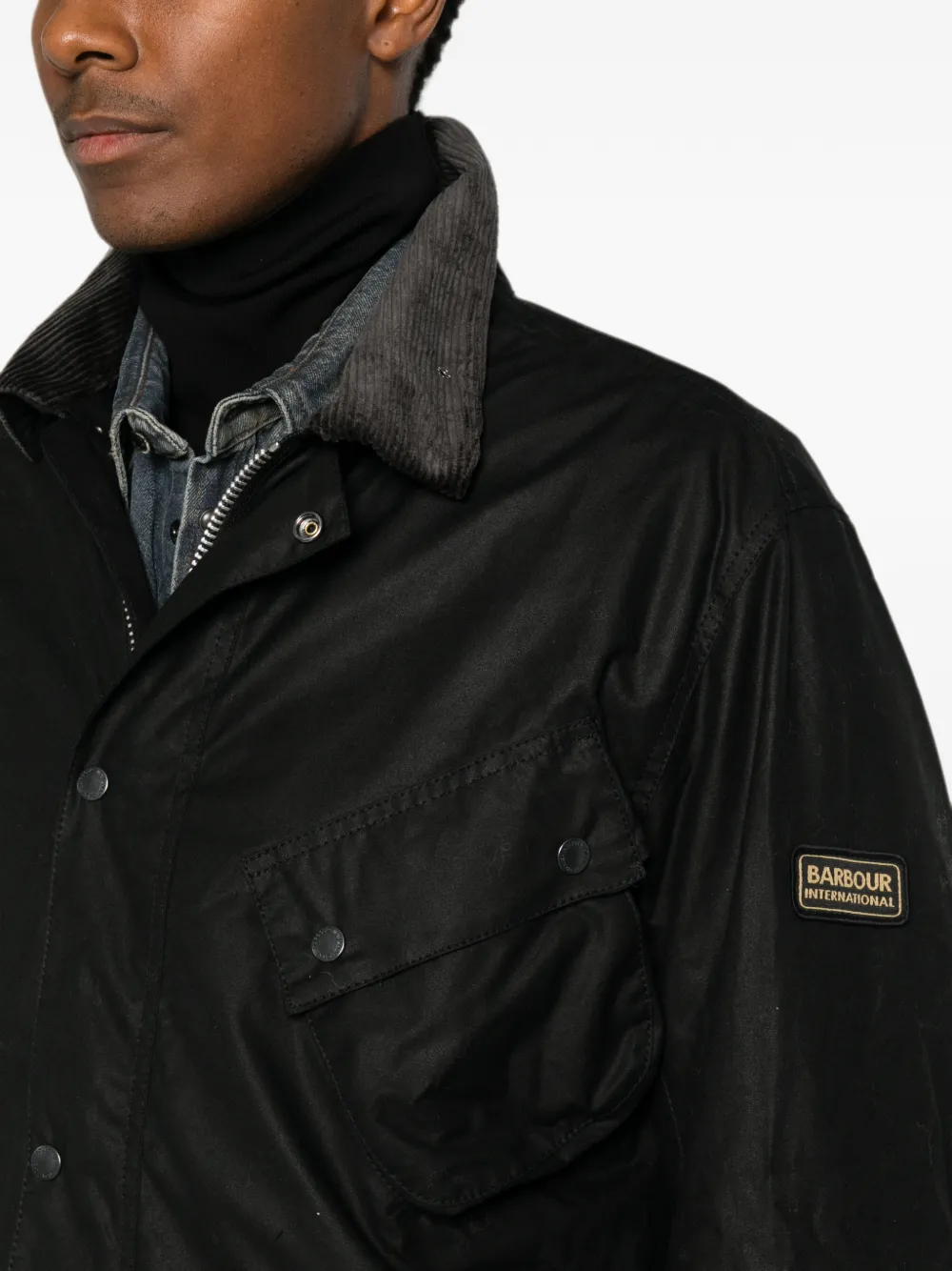 Barbour Jack met ribfluwelen kraag van gewaxt katoen Zwart