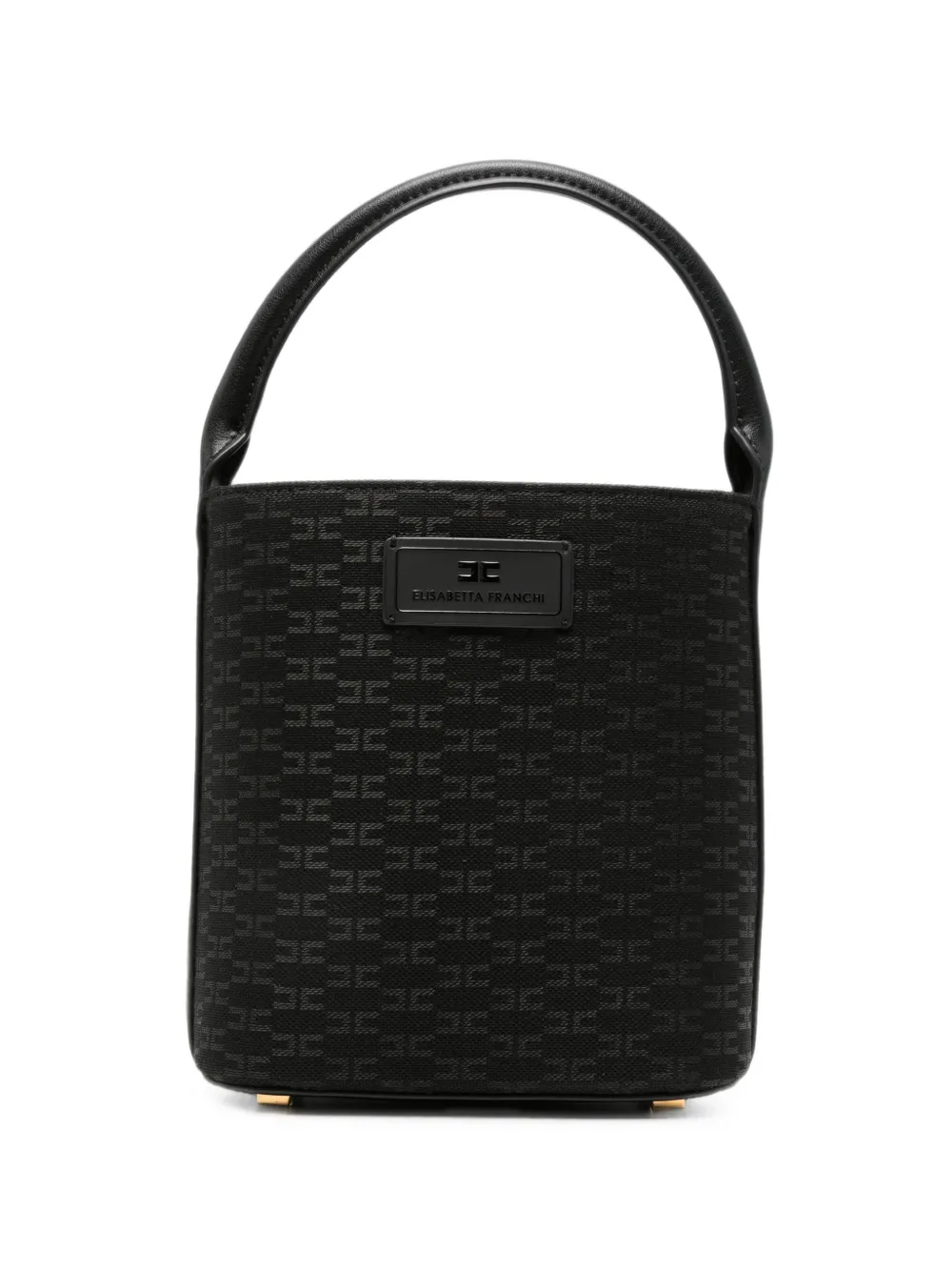Elisabetta Franchi monogram-pattern logo-plaque bucket bag - Schwarz