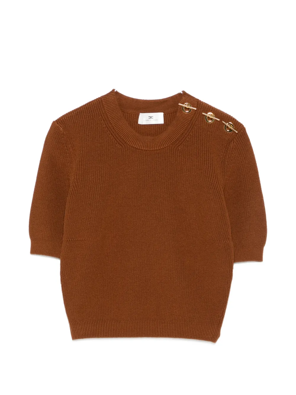 Elisabetta Franchi logo-plaque ribbed top - Braun