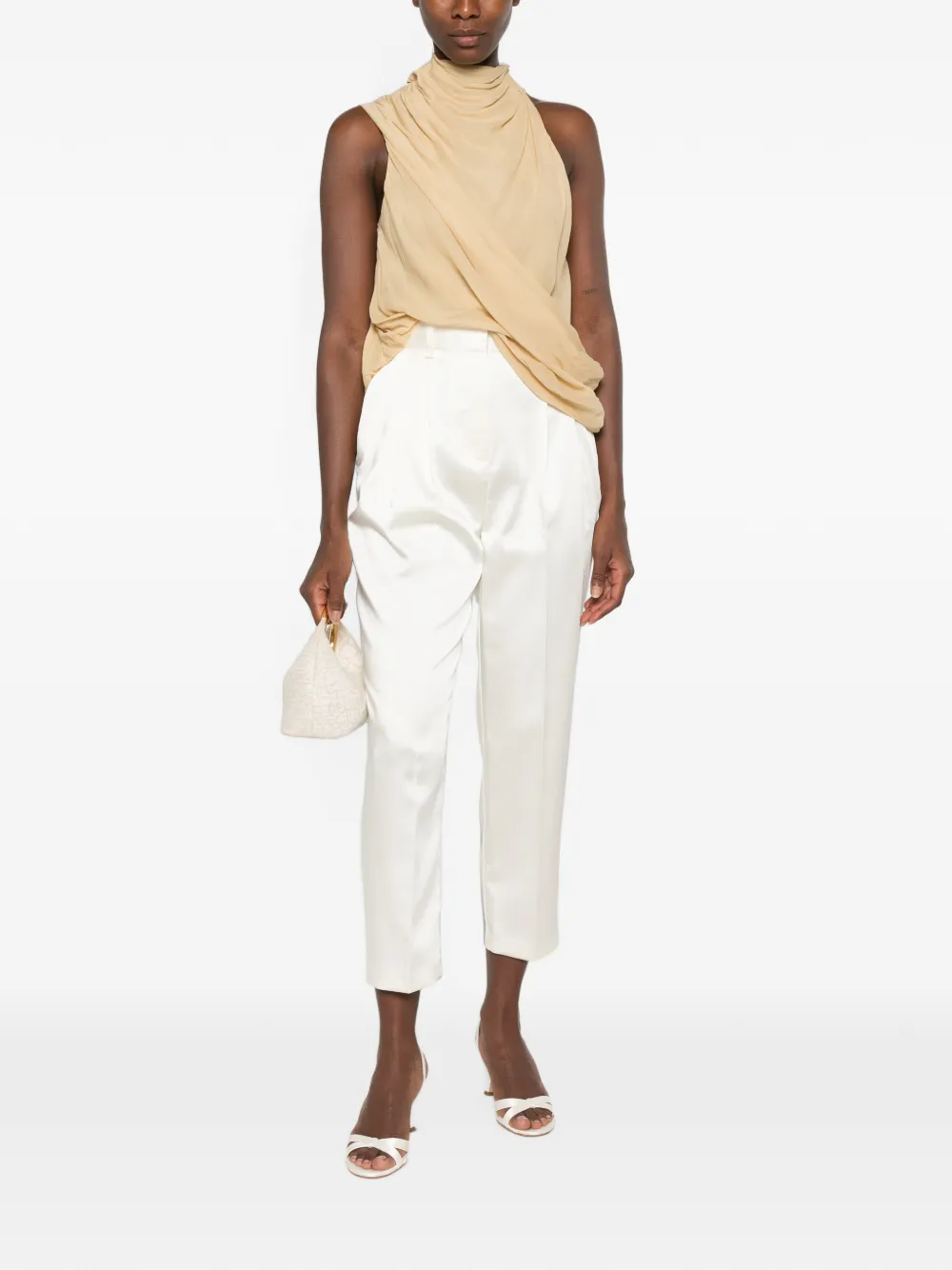 Elisabetta Franchi Satijnen stretch broek Beige