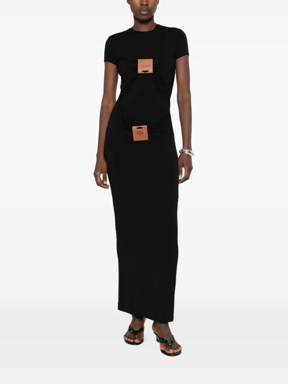 Jean Paul Gaultier Gedrapeerde maxi-jurk met leren label Zwart