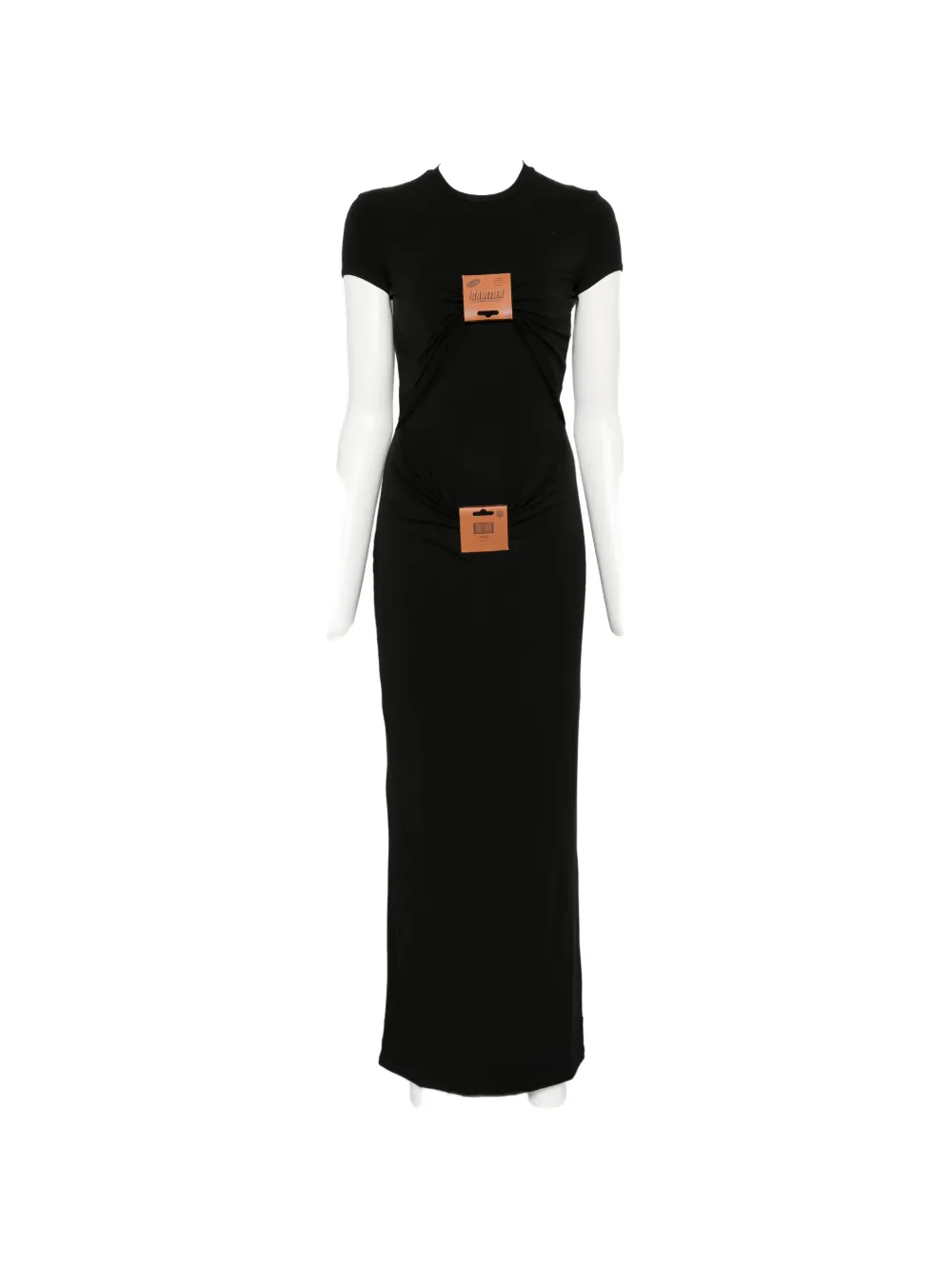 Jean Paul Gaultier logo-patch gathered maxi dress - Nero