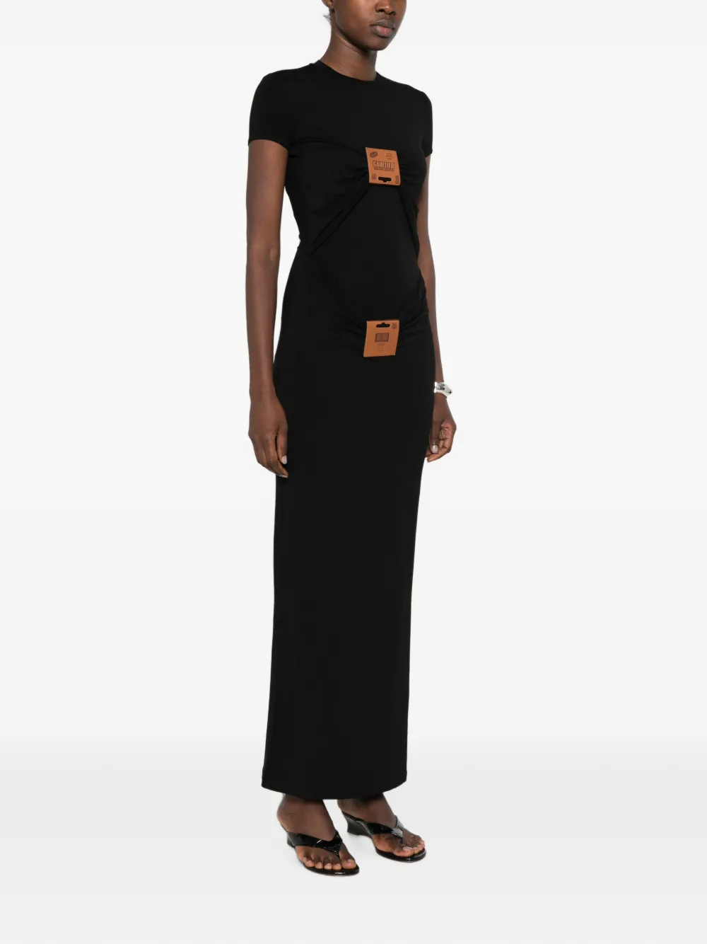 Jean Paul Gaultier Gedrapeerde maxi-jurk met leren label Zwart