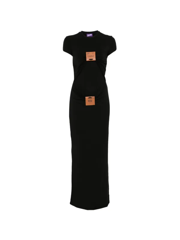 Jean Paul Gaultier Leather-tag Draped Maxi Dress in Black