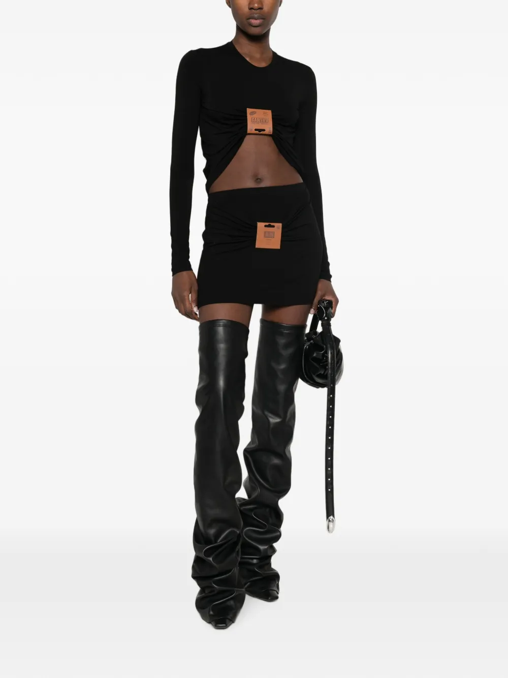 Jean Paul Gaultier Gesmockte mini-rok met logo-patch Zwart