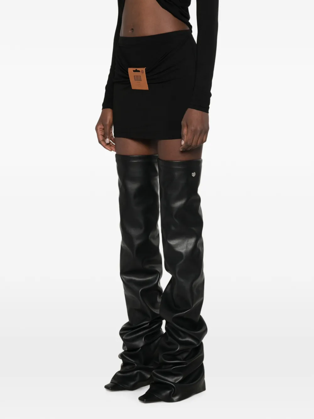 Jean Paul Gaultier Gesmockte mini-rok met logo-patch Zwart