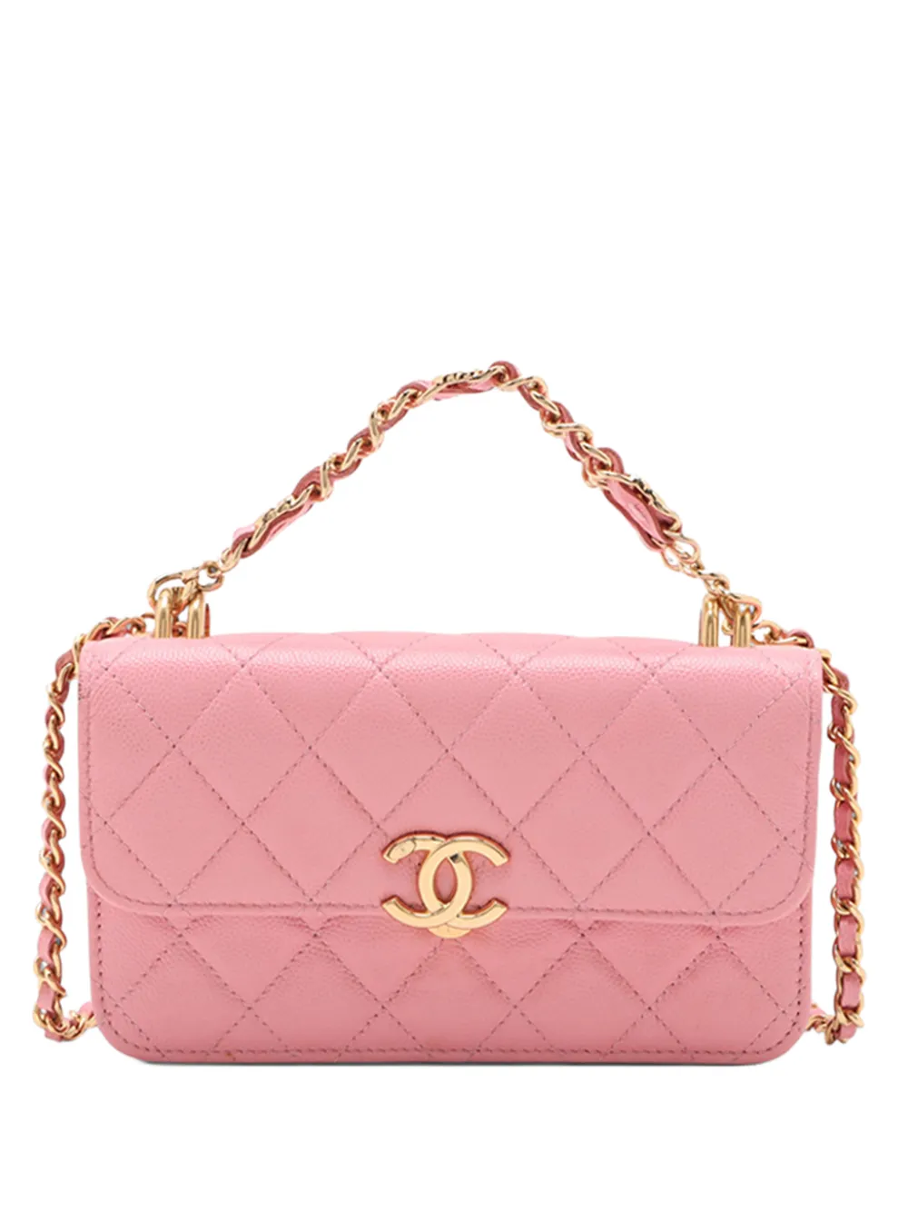 CHANEL Pre-Owned 2021-2026 CC Quilted Caviar Flap Phone Holder With Chain satchel - Rosa