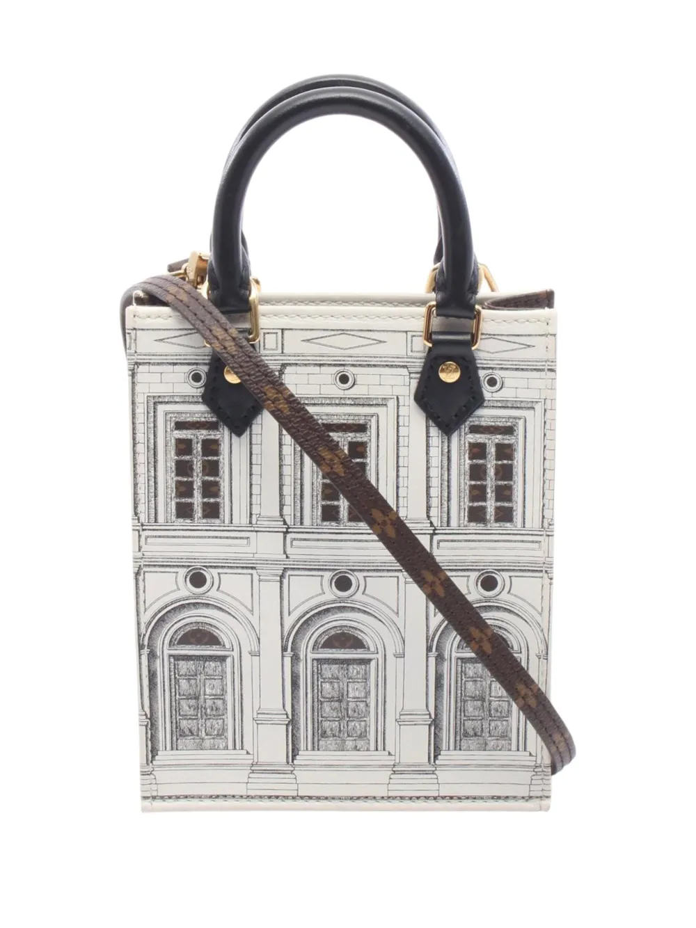 Pre-owned Louis Vuitton 2021-2026 Fornasetti Architettura Petit Sac Plat Satchel In White
