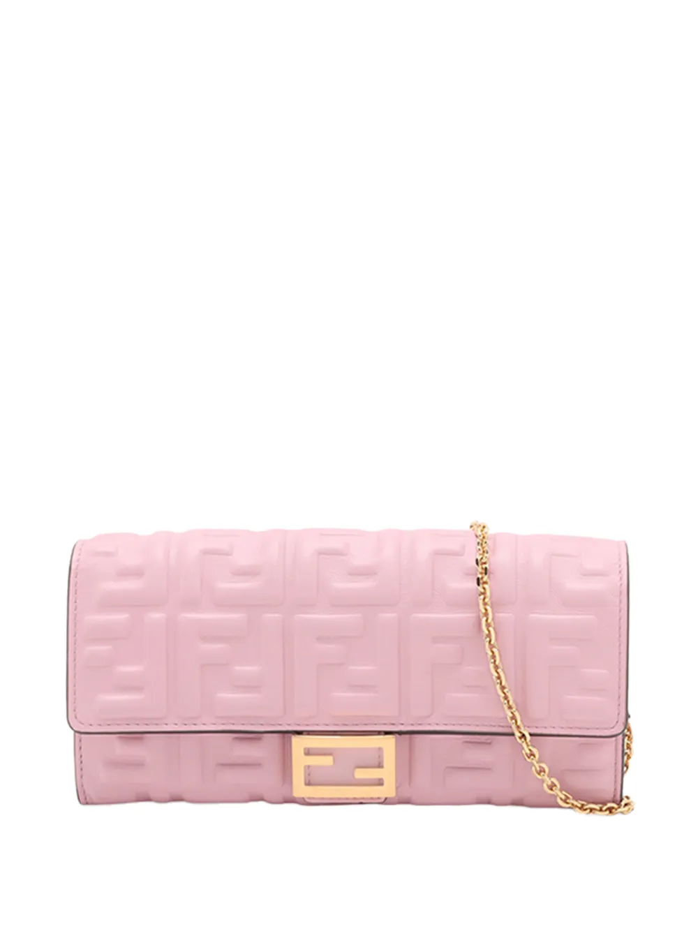 Fendi Pre-Owned 2010-2026 Zucca Embossed Nappa Baguette Continental Wallet With Chain crossbody bag - Rosa
