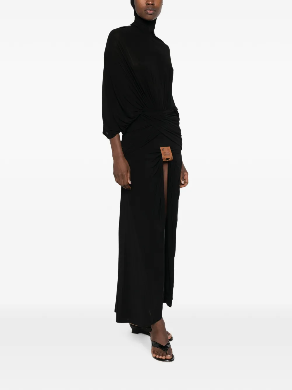 Jean Paul Gaultier Gedrapeerde maxi-jurk met logo-patch Zwart
