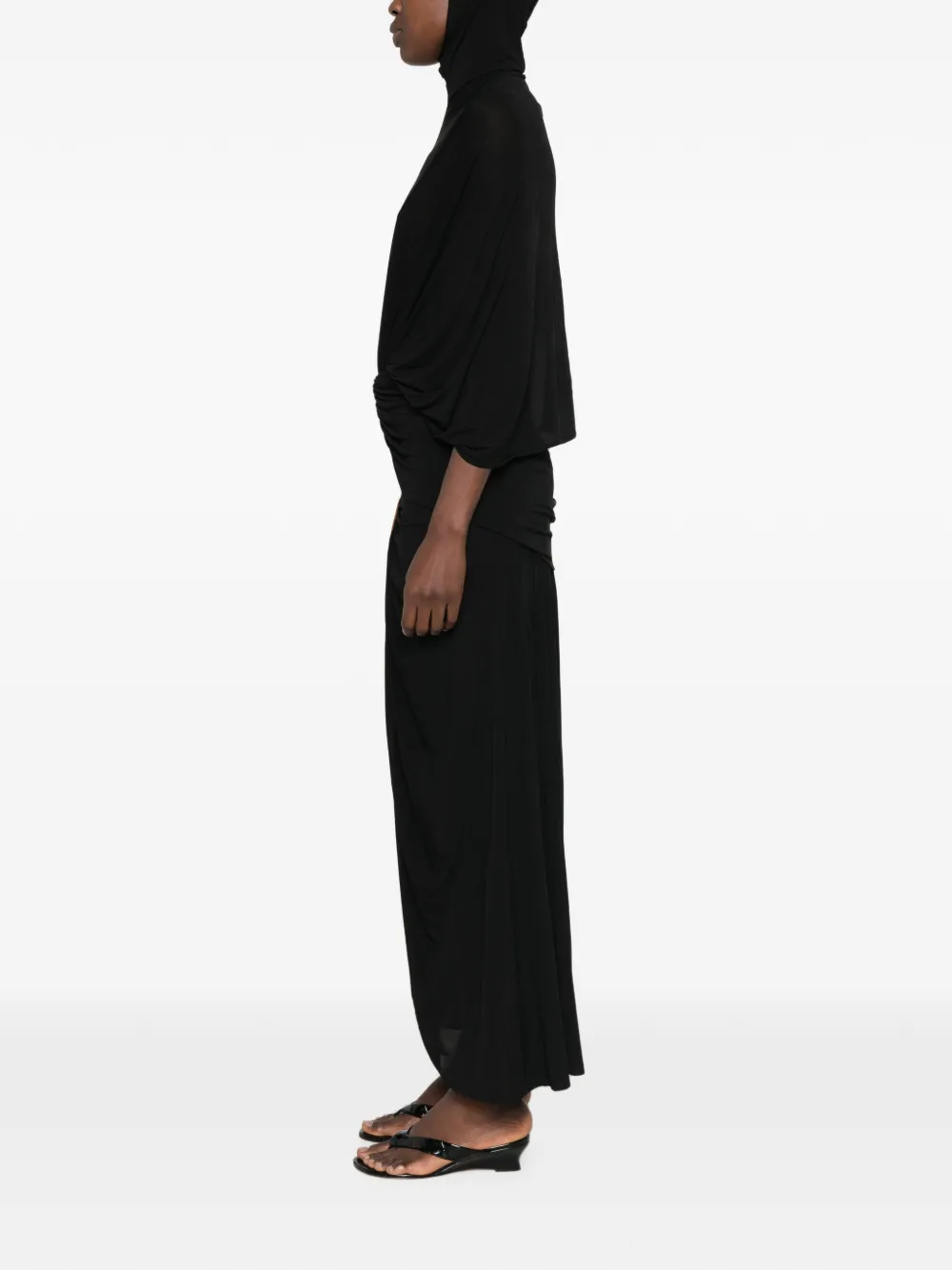 Jean Paul Gaultier Gedrapeerde maxi-jurk met logo-patch Zwart