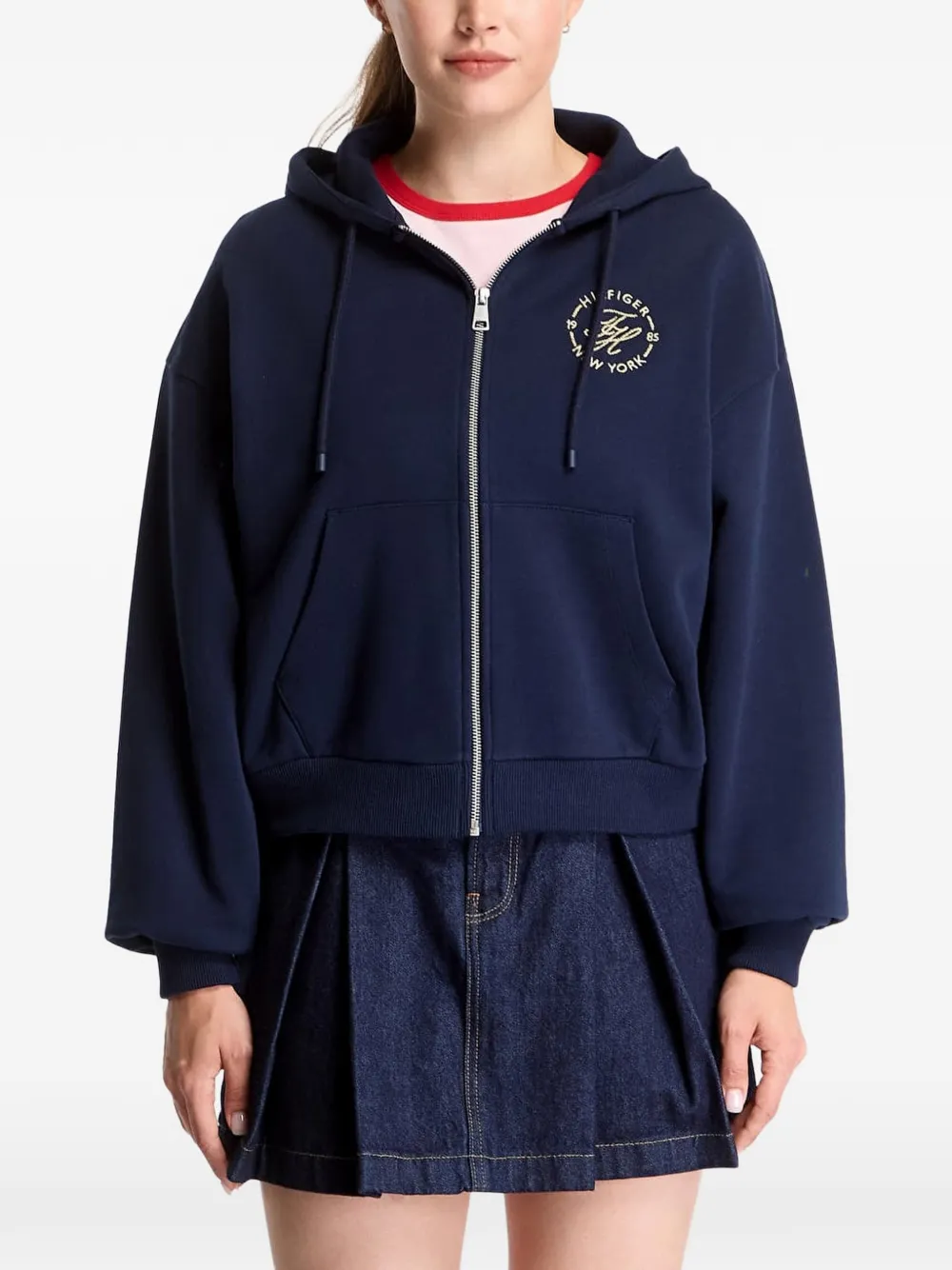 Tommy Hilfiger logo-embroidered regenerative cotton zip-up hoodie - Blau