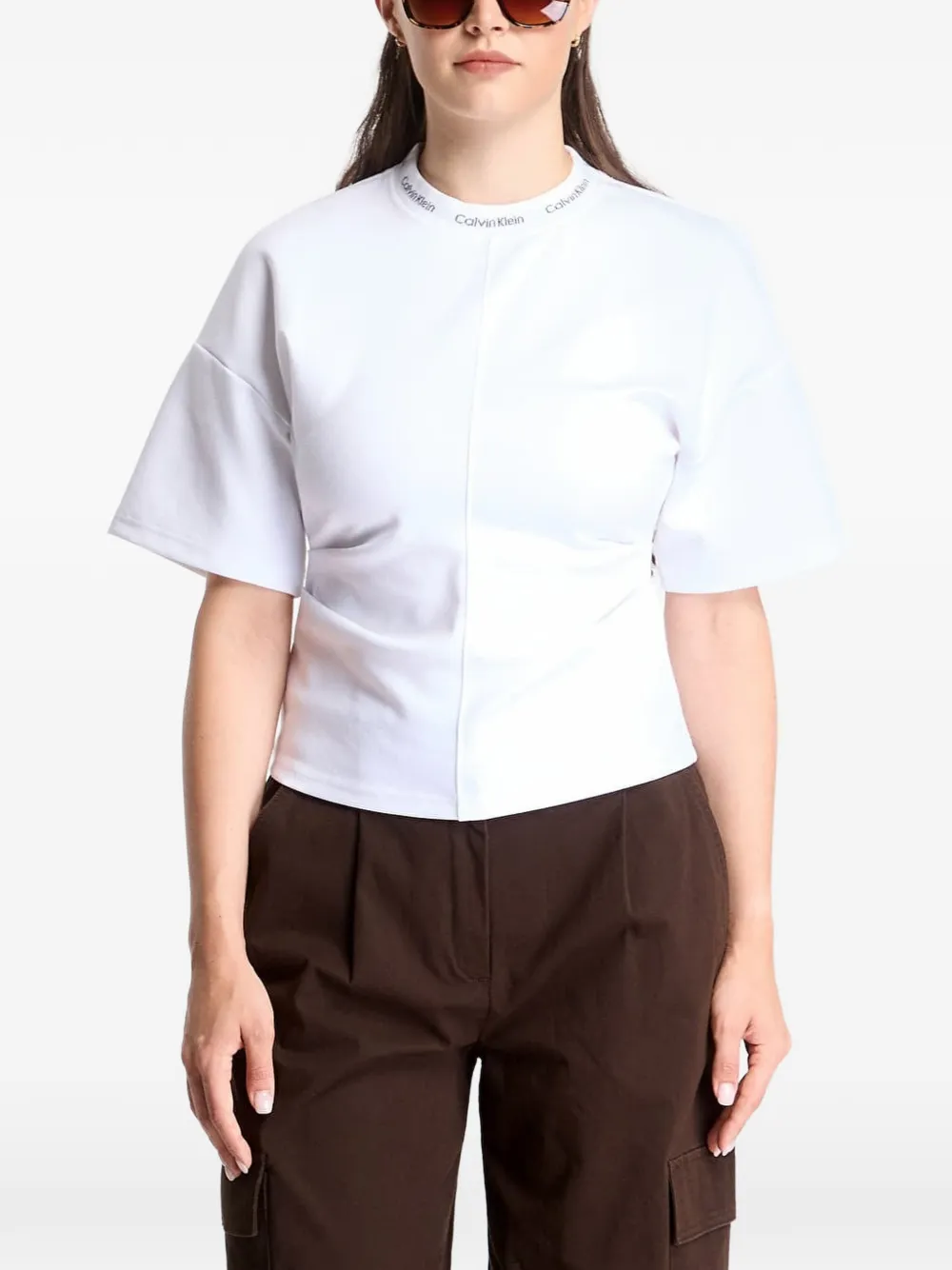 Calvin Klein logo-neck interlock T-shirt - Bianco