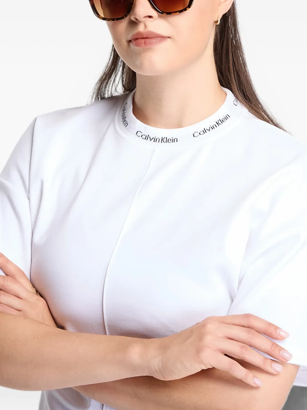 Calvin Klein Interlock T-shirt met logohals Wit